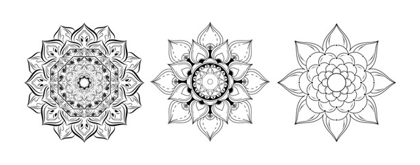 Black and White Mandala Set in Floral Style