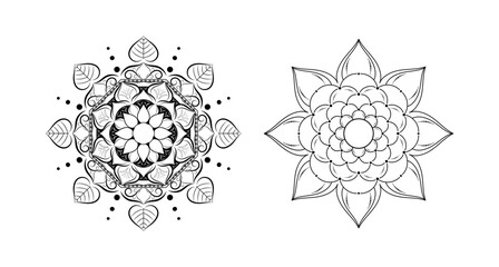 Black and White Mandala Set in Floral Style