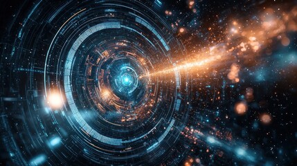 Obraz premium Cosmic Digital Vortex: A Journey Through the Technological Heart of the Galaxy