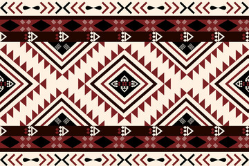 Navajo-inspired southwest seamless pattern with Native American and Aztec ethnic diamond motifs in burgundy and cream tones, perfect for textiles, rustic decor, or tribal fashion themes.
