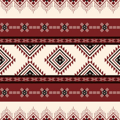 Navajo-inspired southwest seamless pattern with Native American and Aztec ethnic diamond motifs in burgundy and cream tones, perfect for textiles, rustic decor, or tribal fashion themes.
