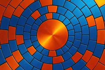 Obraz premium Concentric Pattern of Blue and Orange Tiles with Central Metallic Disk
