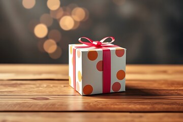 Adorable and charming 3D-rendered cube-shaped gift box with a ribbon, perfect for festive scenes, holiday packaging concepts, and cheerful decorative digital illustrations