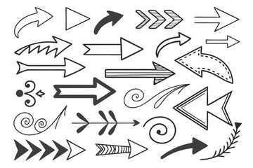 Collection of Hand-Drawn Curved Arrows in Sketch Style. Black Vector Arrows for Use in UI Icons, Navigation Symbols, Infographics, and Design Presentations.


