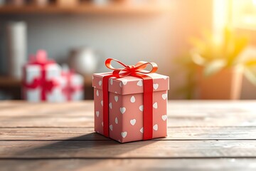 Adorable and charming 3D-rendered cube-shaped gift box with a ribbon, perfect for festive scenes, holiday packaging concepts, and cheerful decorative digital illustrations