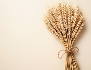 A bunch of golden wheat stalks tied with twine