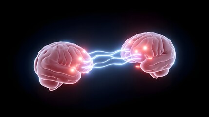 Fototapeta premium Two illuminated human brains with electrical connections.