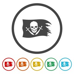 Pirate flag icon. Set icons in color circle buttons