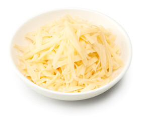 zest of cheese in white bowl isolated on white background. clipping path