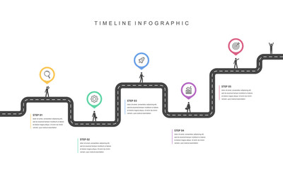 Business road map timeline infographic concept. with icons and 5 steps, Corporate milestones graphic elements. workflow layout, diagram, report, web design. Creative, Vector illustration.