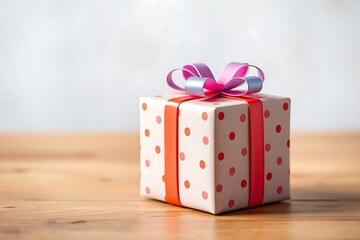 Adorable and charming 3D-rendered cube-shaped gift box with a ribbon, perfect for festive scenes, holiday packaging concepts, and cheerful decorative digital illustrations