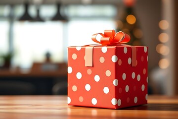 Adorable and charming 3D-rendered cube-shaped gift box with a ribbon, perfect for festive scenes, holiday packaging concepts, and cheerful decorative digital illustrations