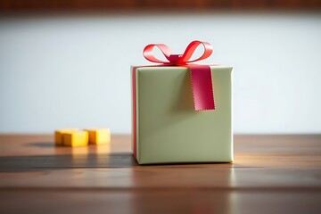 Adorable and charming 3D-rendered cube-shaped gift box with a ribbon, perfect for festive scenes, holiday packaging concepts, and cheerful decorative digital illustrations