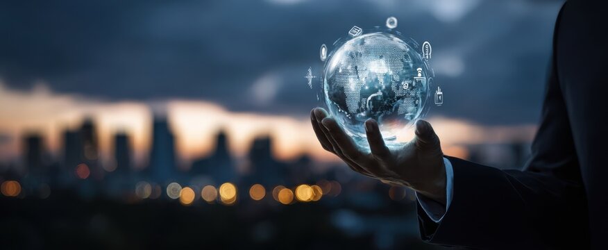 The globe held in a hand representing global connectivity and innovation.