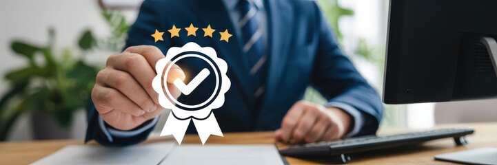 A person selecting a quality seal.