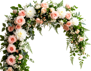 Floral Wedding Arch Arrangement with Soft Pastel Flowers, Isolated PNG