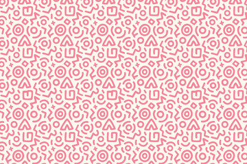 Retro 80s seamless pattern with abstract shapes. Memphis style doodle background with geometric lines and squiggles. Vector wallpaper.