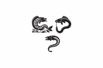 Lamprey fish vector silhouettes black and white image made by adobe illustrator. eps