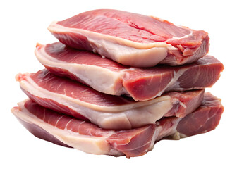 cuts of raw duck meat stacked isolated on white background, PNG