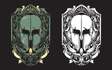 Gladiator helmet vector set