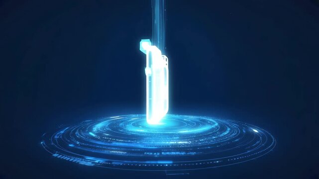 Futuristic Digital File Folder Icon with Secure Data Transfer Animation