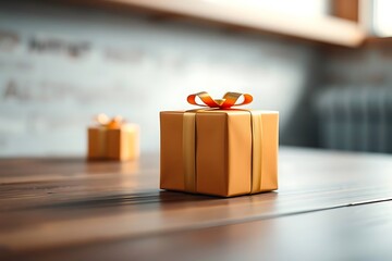 Adorable and charming 3D-rendered cube-shaped gift box with a ribbon, perfect for festive scenes, holiday packaging concepts, and cheerful decorative digital illustrations