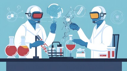 Two scientists in a laboratory working with vr technology.