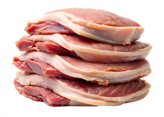  cuts of raw duck meat stacked isolated on white background, PNG