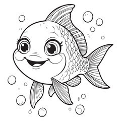 Obraz premium Cute cartoon goldfish with big eyes and a happy smile surrounded by bubbles perfect for coloring pages and children s illustrations