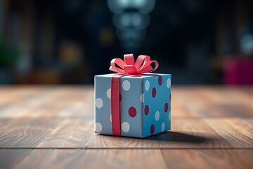 Adorable and charming 3D-rendered cube-shaped gift box with a ribbon, perfect for festive scenes, holiday packaging concepts, and cheerful decorative digital illustrations