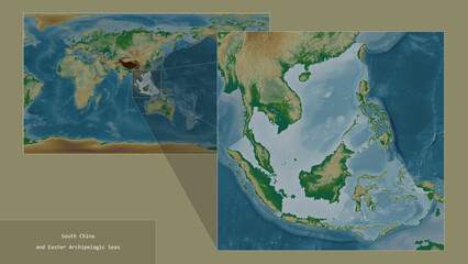 Fototapeta premium South China and Easter Archipelagic Seas. Location. Physical map
