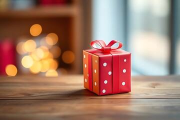 Adorable and charming 3D-rendered cube-shaped gift box with a ribbon, perfect for festive scenes, holiday packaging concepts, and cheerful decorative digital illustrations