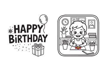 Happy Birthday Party Scene for Kids Vector Illustration