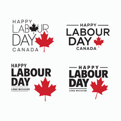 Happy Labour Day Canada Typography Set Vector Illustration