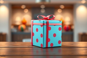 Adorable and charming 3D-rendered cube-shaped gift box with a ribbon, perfect for festive scenes, holiday packaging concepts, and cheerful decorative digital illustrations