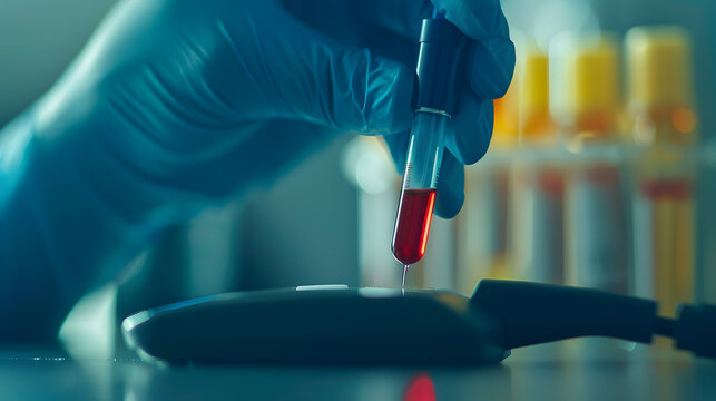 Healthy Checkup, Blood sample being dropped into a glucose meter