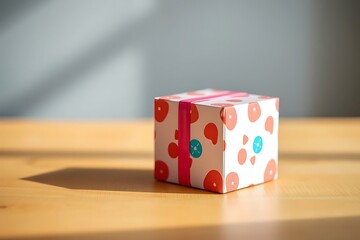 Adorable and charming 3D-rendered cube-shaped gift box with a ribbon, perfect for festive scenes, holiday packaging concepts, and cheerful decorative digital illustrations