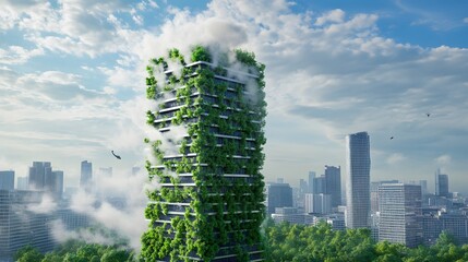 Sustainable skyscraper in a modern city.