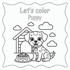 Cute Puppy Coloring Page for Kids Design Vector Illustration