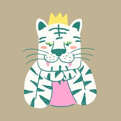 Funky tiger, animal doodle clipart, 2022 Chinese horoscope