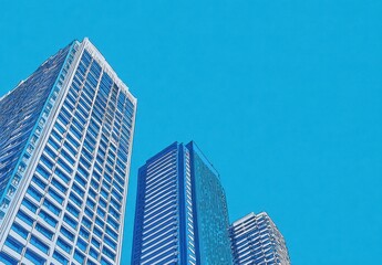 Fototapeta premium Low-angle view of modern skyscrapers against a vibrant blue sky (1)