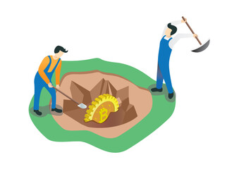 Vector illustration isometric Work Mining Farm Rig graphic card earnings cryptocurrency Bitcoin