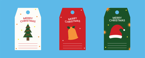 Christmas Gift Tag Set  Cute Festive Labels with Tree, Bell & Santa Hat