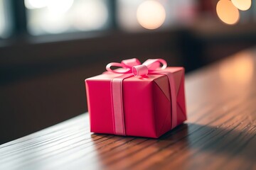 Adorable and charming 3D-rendered cube-shaped gift box with a ribbon, perfect for festive scenes, holiday packaging concepts, and cheerful decorative digital illustrations