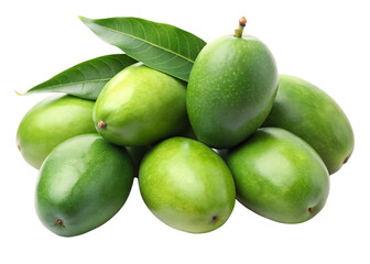 green mangoes cluster of unripe fruit isolated on white background, PNG
