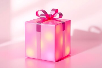 Adorable and charming 3D-rendered cube-shaped gift box with a ribbon, perfect for festive scenes, holiday packaging concepts, and cheerful decorative digital illustrations