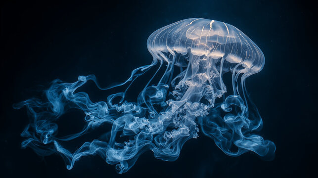 Elegant smoke tendrils forming a floating jellyfish