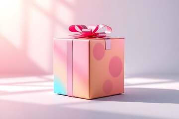 Adorable and charming 3D-rendered cube-shaped gift box with a ribbon, perfect for festive scenes, holiday packaging concepts, and cheerful decorative digital illustrations