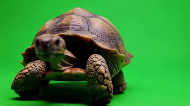 A tortoise walking slowly on a green screen background in a studio environment with good lighting green screen animal video