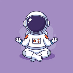 Cute Astronaut meditating on a purple background. Vector illustration.